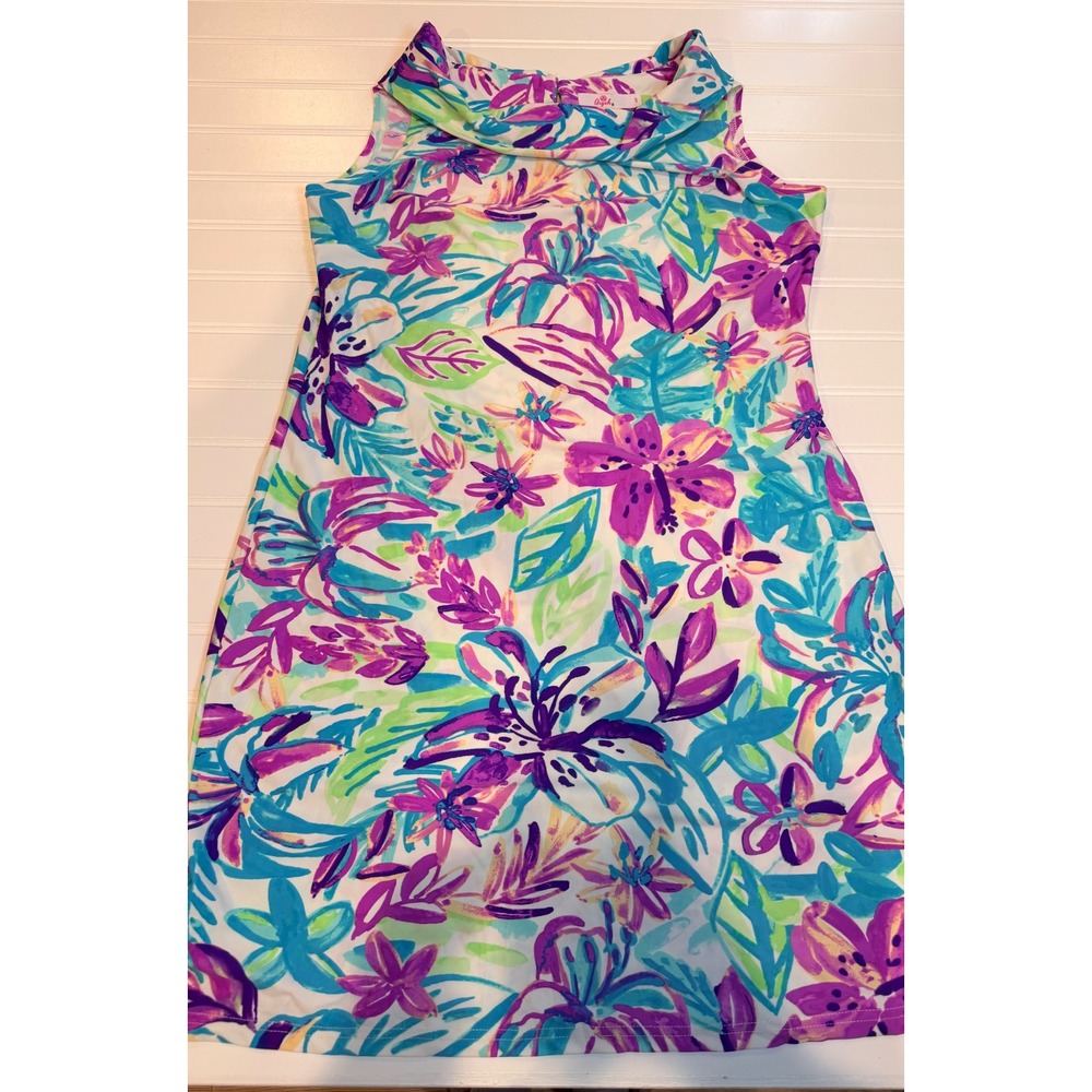 Aryeh Women Purple Blue Floral Sleeveless Cowl Neck Shift Mini Dress Small